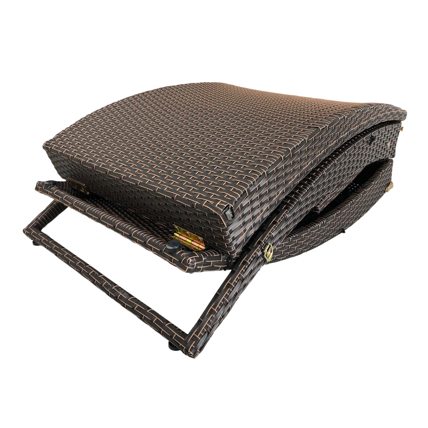 65" Faux Wicker And Dark Grey Cushions Chaise Lounge