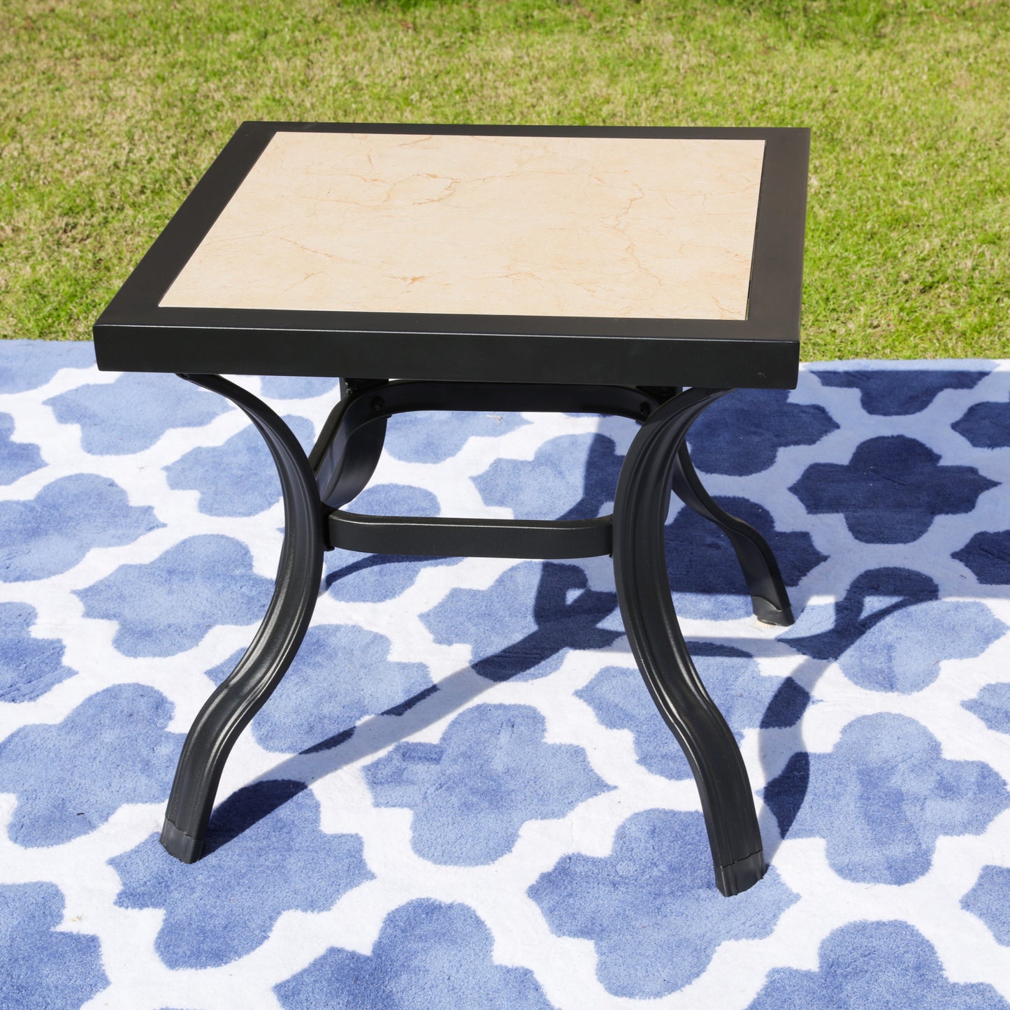 21" Beige And Ivory Square Ceramic Outdoor Side Table