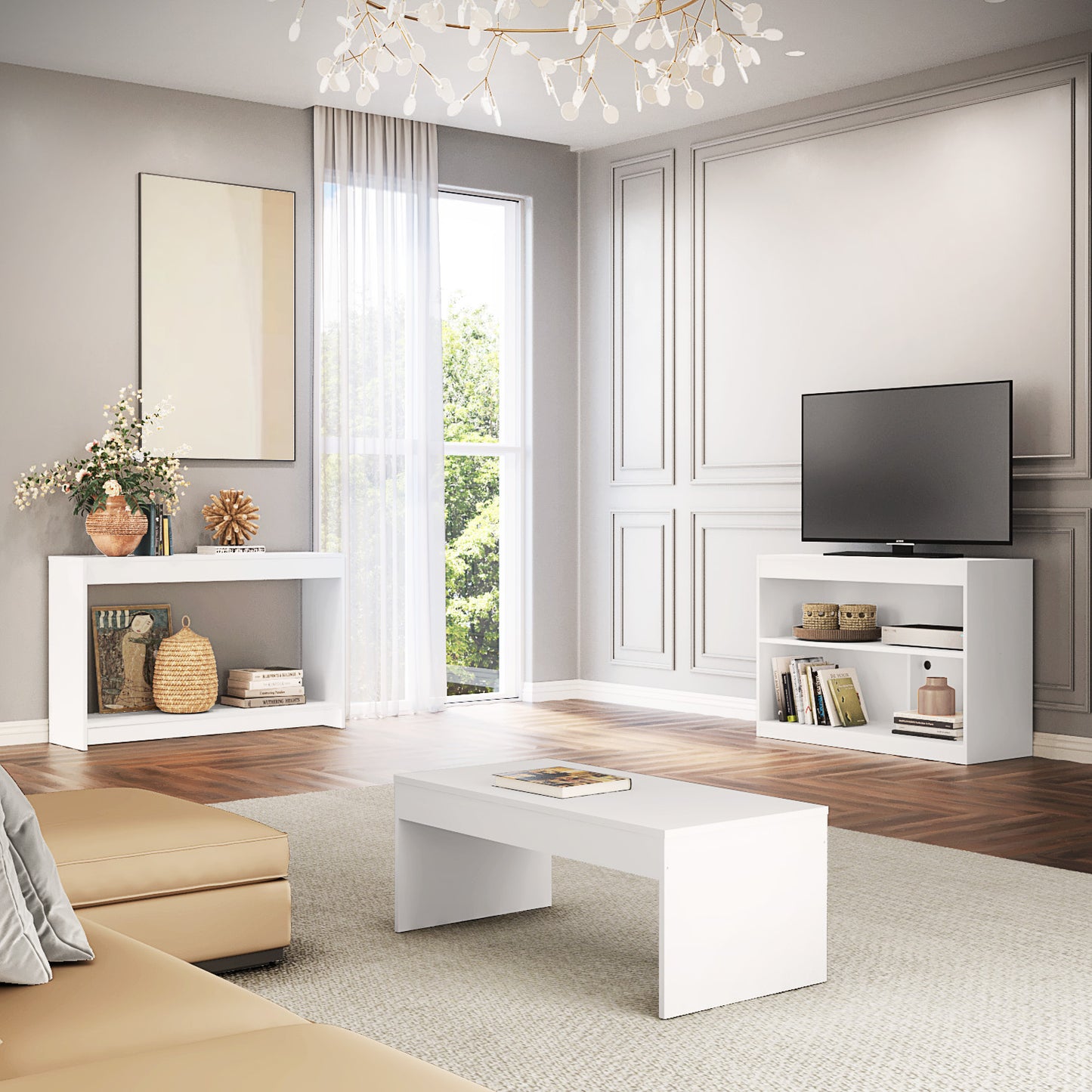 Homeroots 39" White Solid Console Table Set