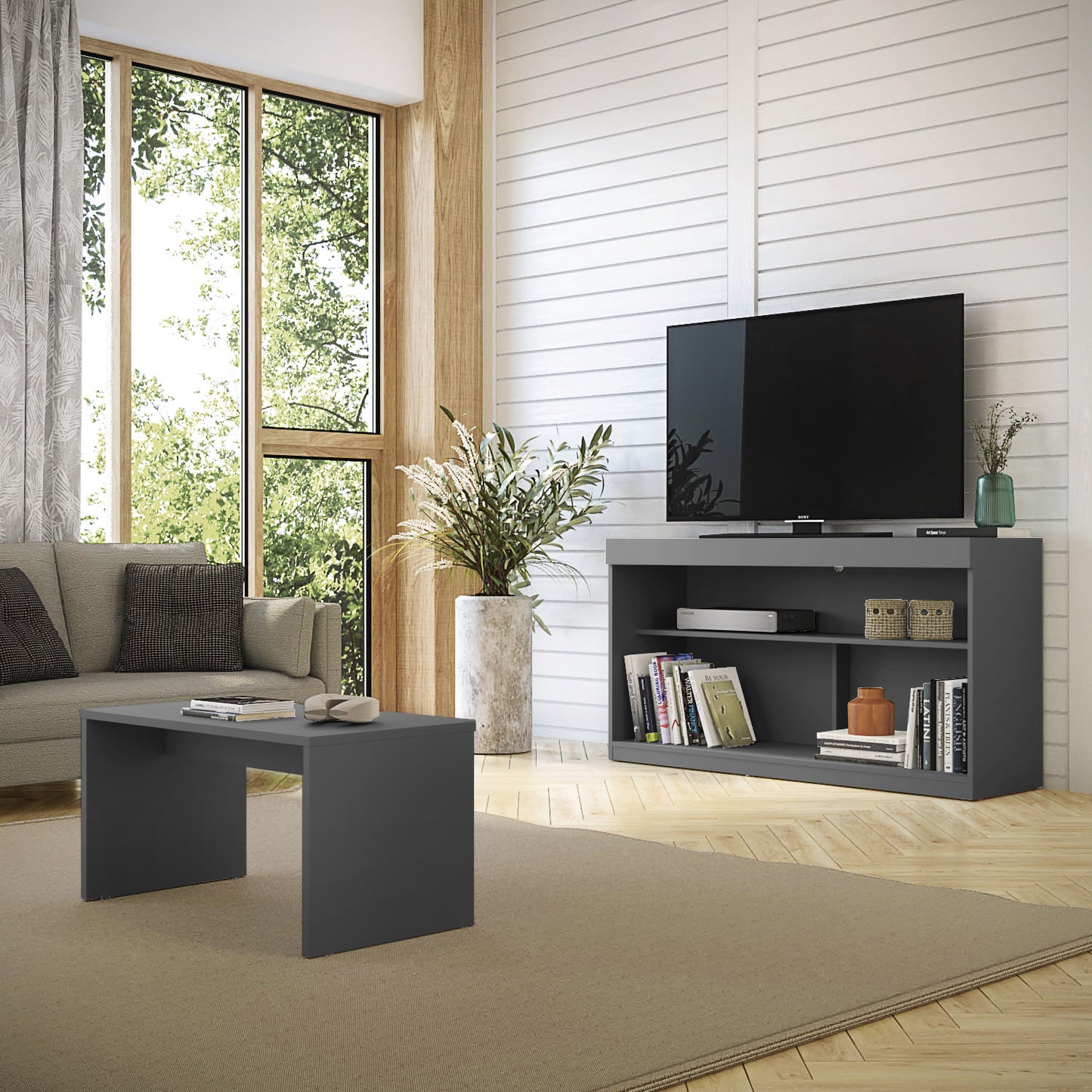 Homeroots 51" Graphite Solid Console Table