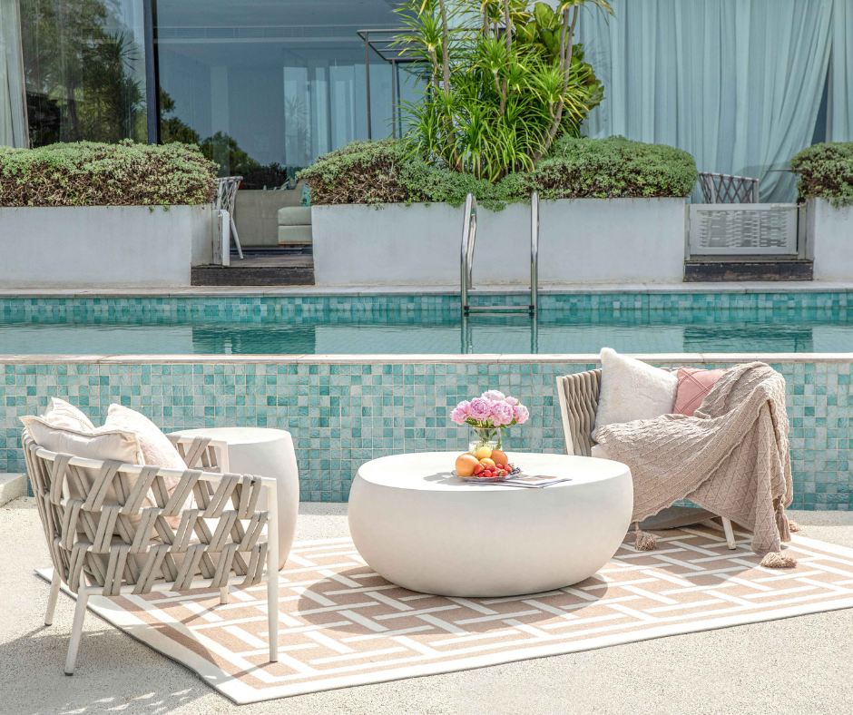 Ikaria 42" Egg shape Concrete Coffee Table-CREAM WHITE By Elementi Home