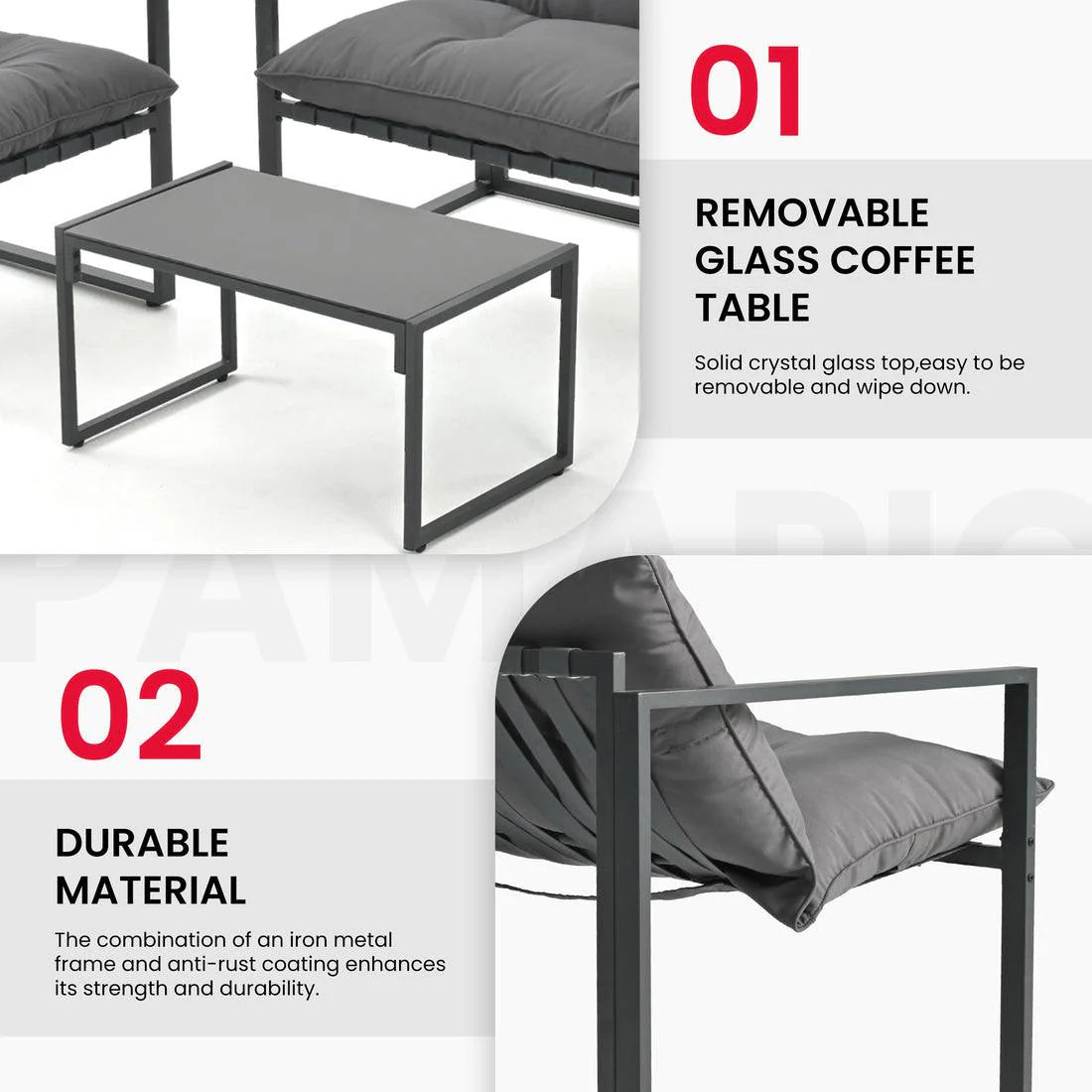 Pamapic 4-Piece Iron Outdoor Sectional Sofa