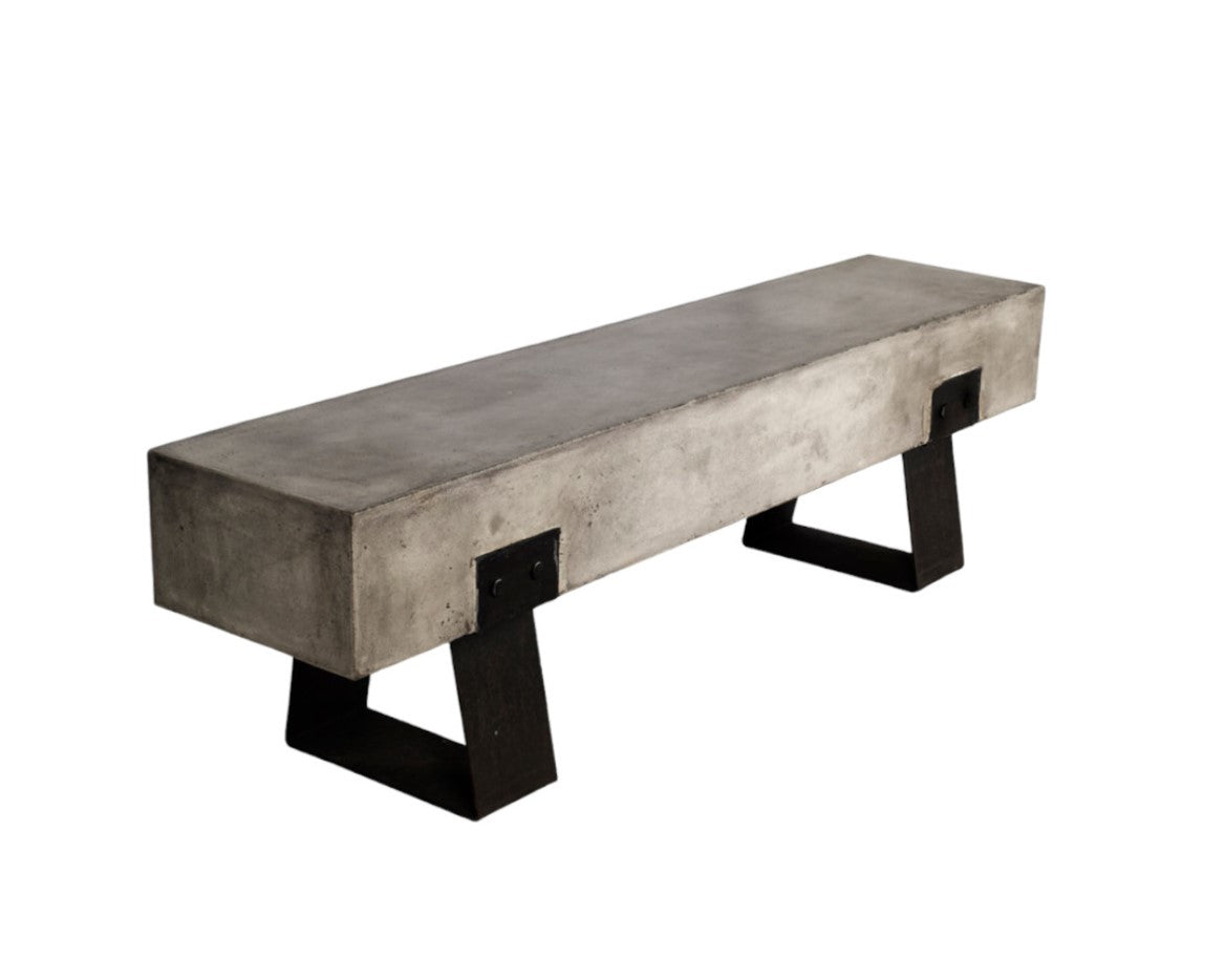 Homeroots 75" Gray And Black Metal And Concrete Outdoor Bench