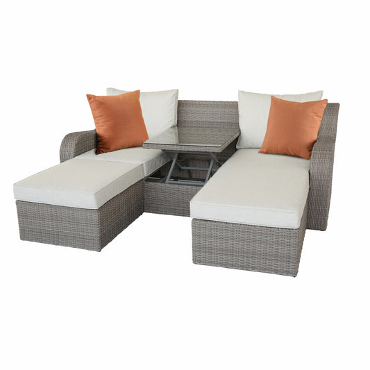Homeroots 3 Piece Gray Wicker Patio Sectional And Ottoman Set