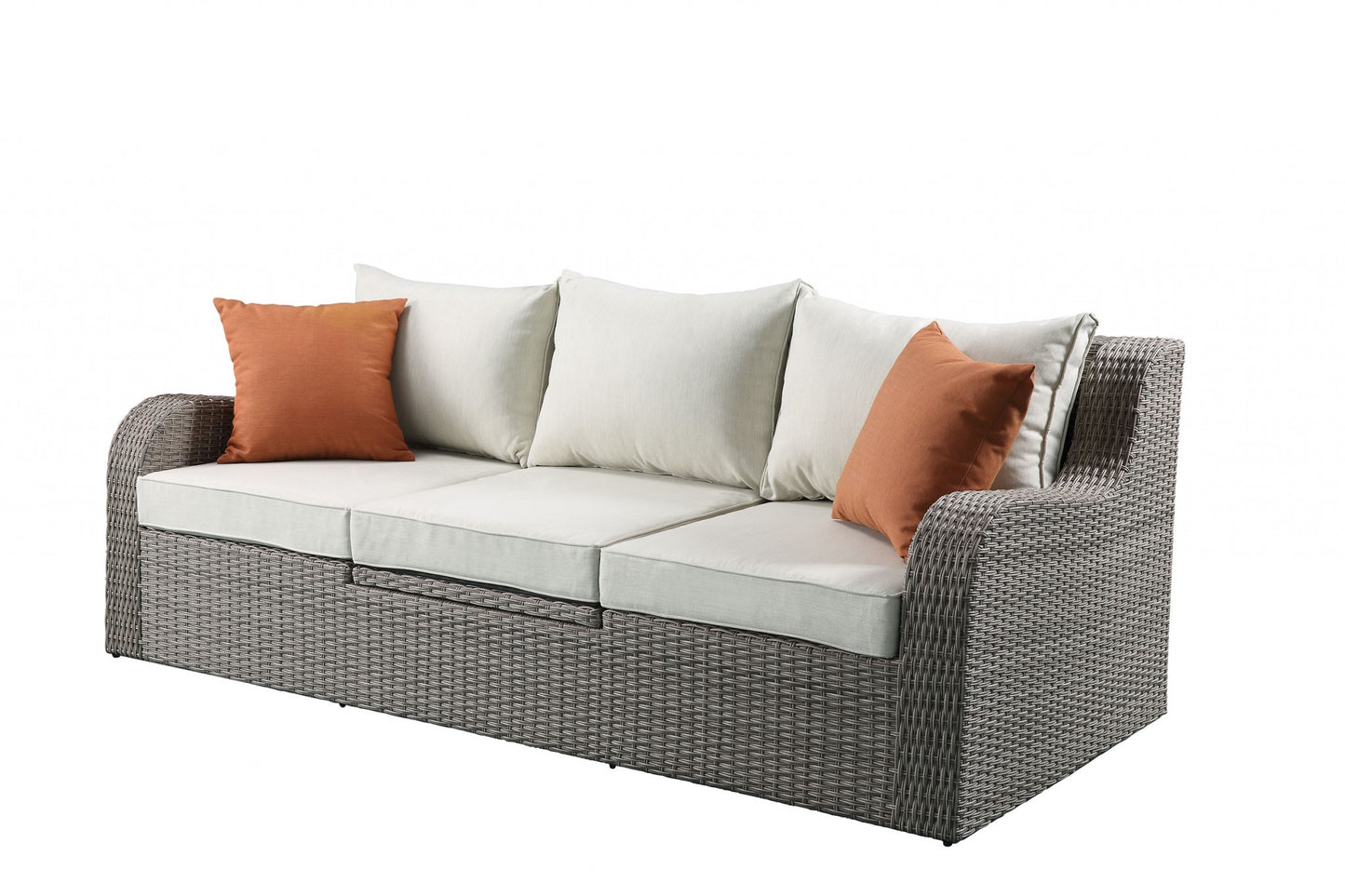 Homeroots 3 Piece Gray Wicker Patio Sectional And Ottoman Set