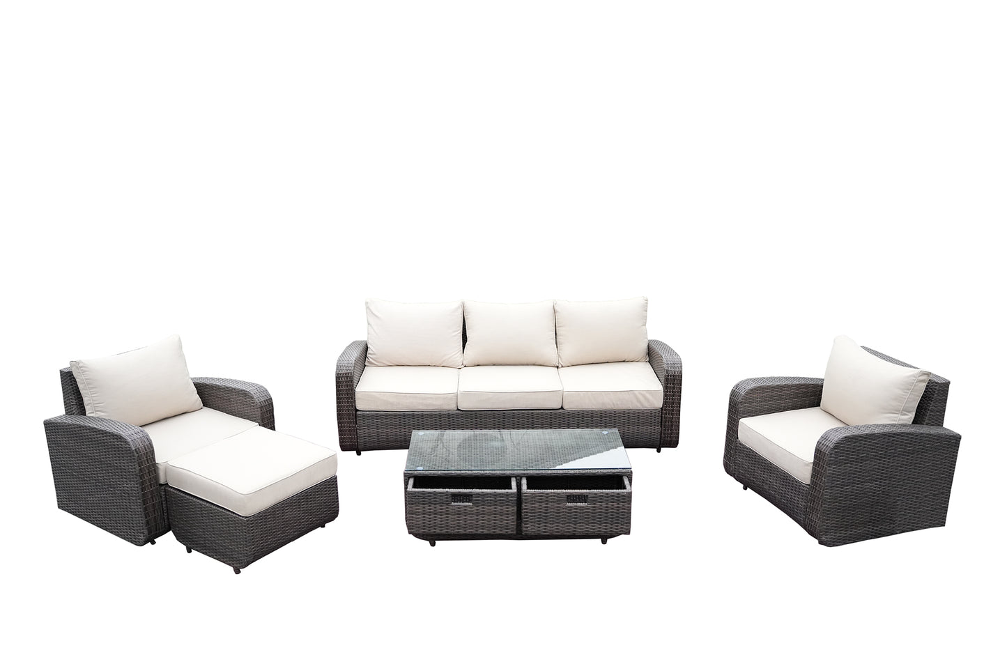 Homeroots Strathmere Brown 5-Piece Wicker Patio Conversation Set With Black Cushions