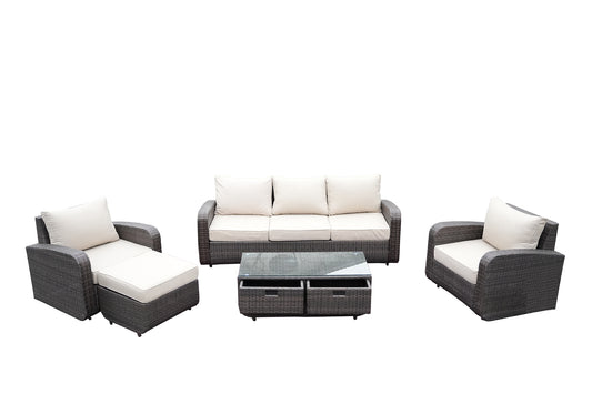 Homeroots Strathmere Brown 5-Piece Wicker Patio Conversation Set With Black Cushions