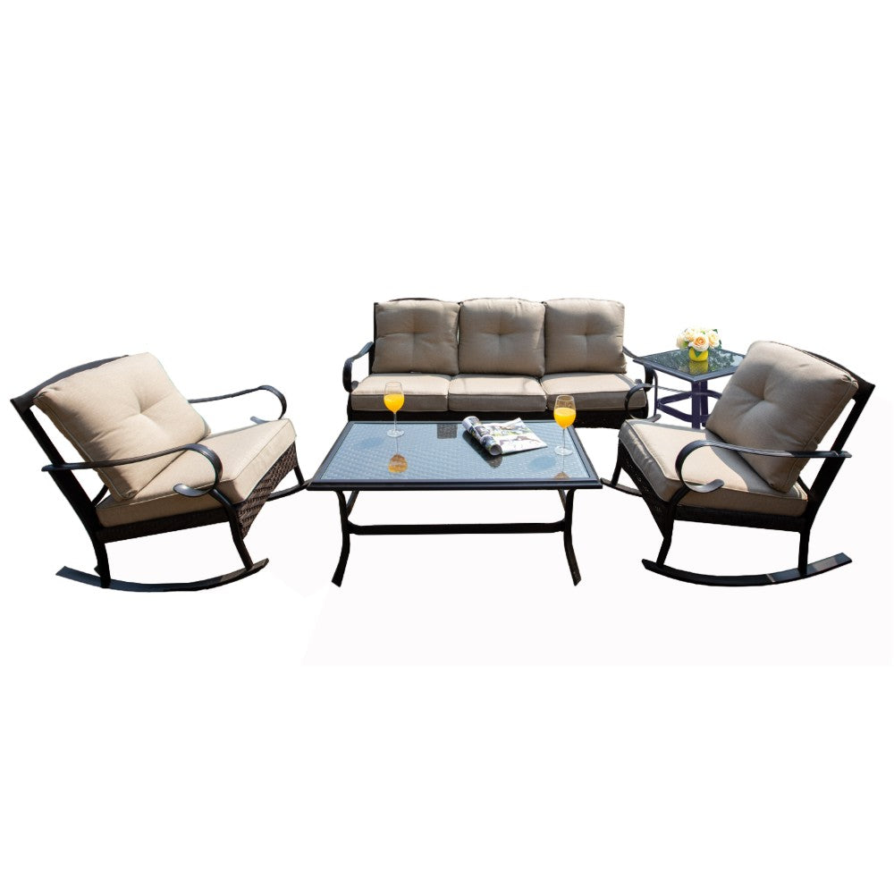 Homeroots Alicia 5-Pieces Metal Patio Conversation Chair Seating Set With Beige Cushions