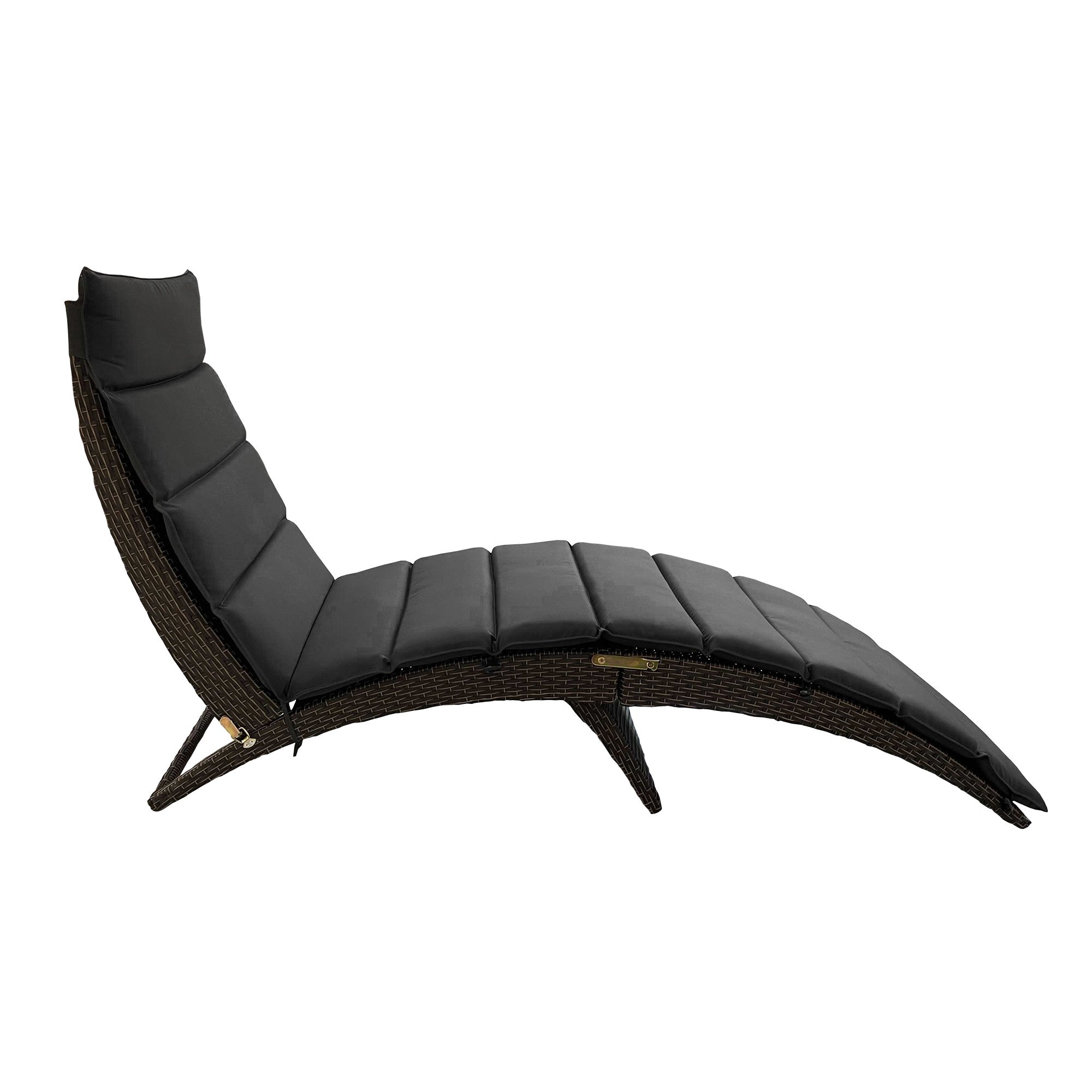 65" Faux Wicker And Dark Grey Cushions Chaise Lounge