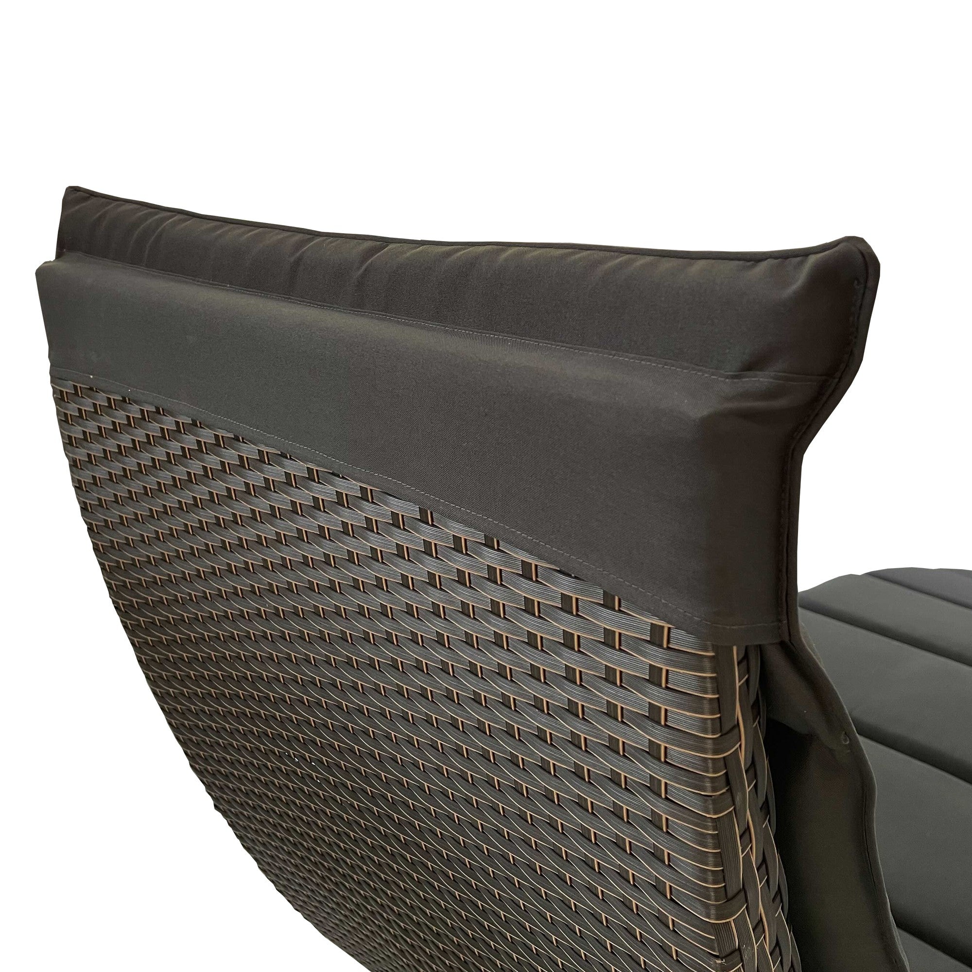65" Faux Wicker And Dark Grey Cushions Chaise Lounge