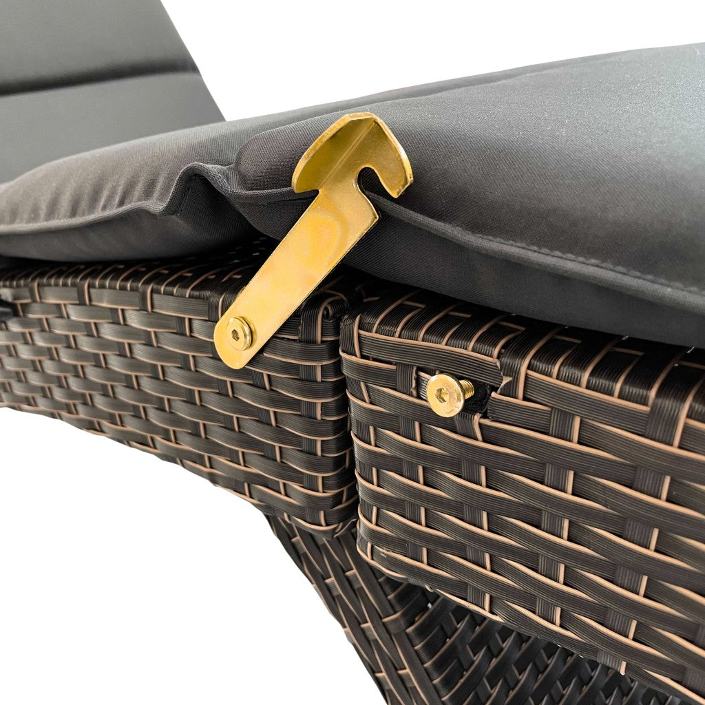 65" Faux Wicker And Dark Grey Cushions Chaise Lounge