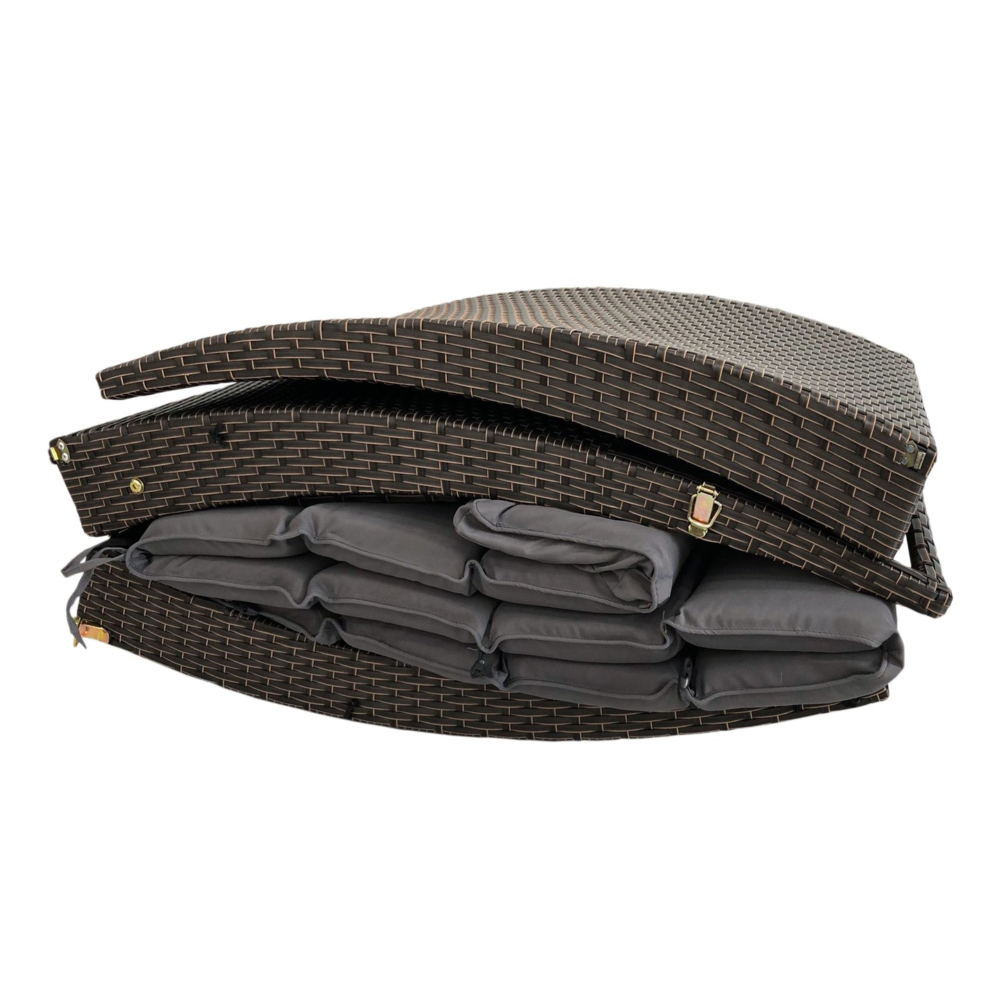 65" Faux Wicker And Dark Grey Cushions Chaise Lounge