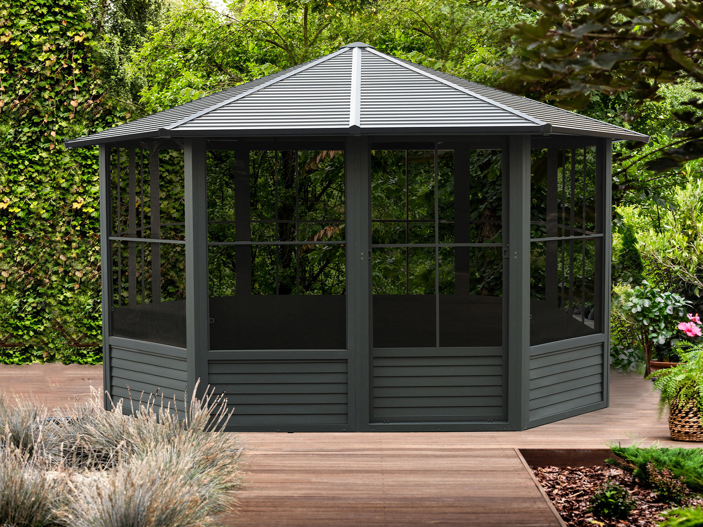 Gazebo Penguin Florence Solarium with Metal Roof 12 Ft. x 12 Ft. Black