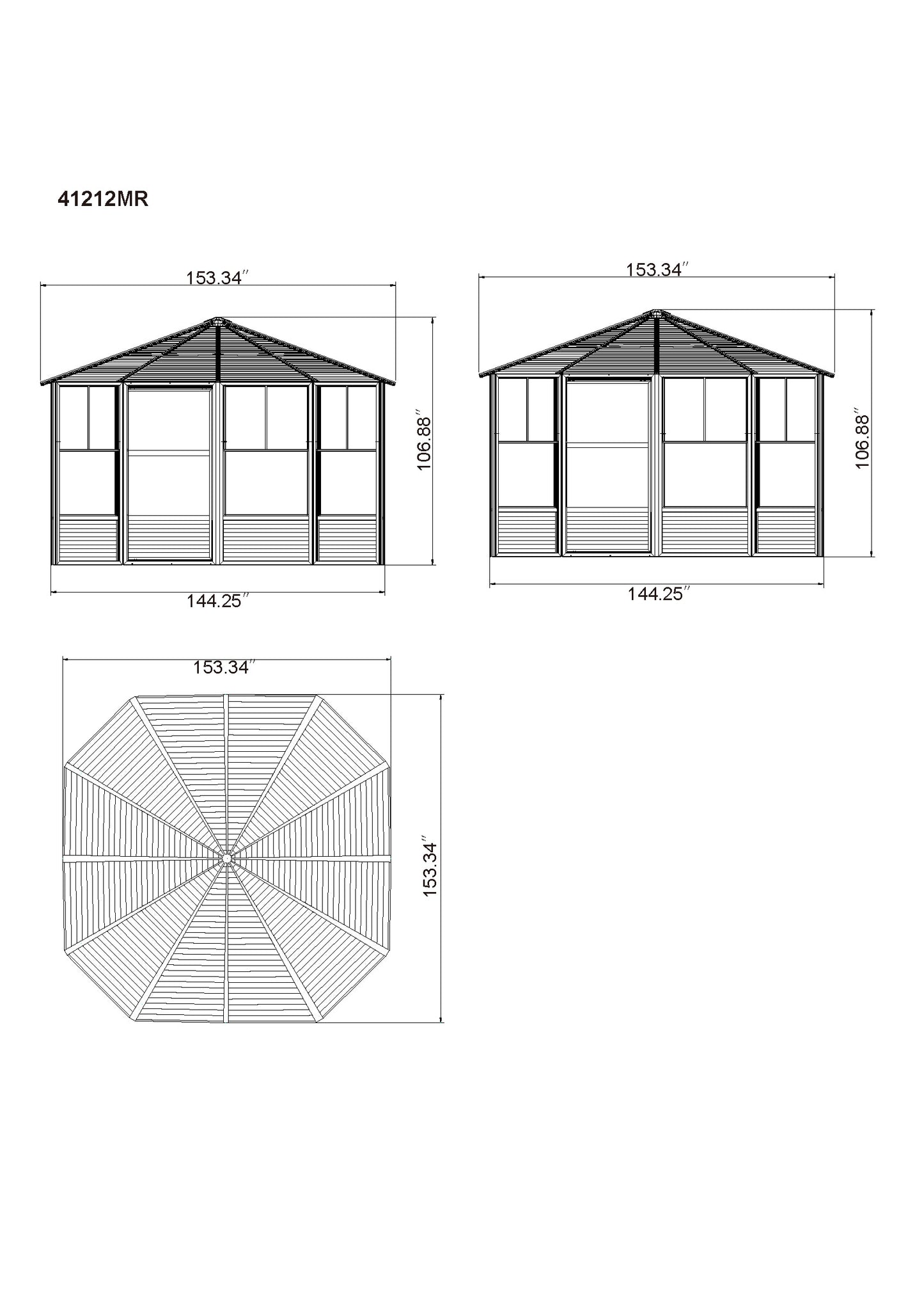 Gazebo Penguin Florence Solarium with Metal Roof 12 Ft. x 12 Ft. Black