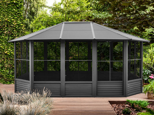Gazebo Penguin Florence Solarium with Metal Roof 12 Ft. x 15 Ft. Black