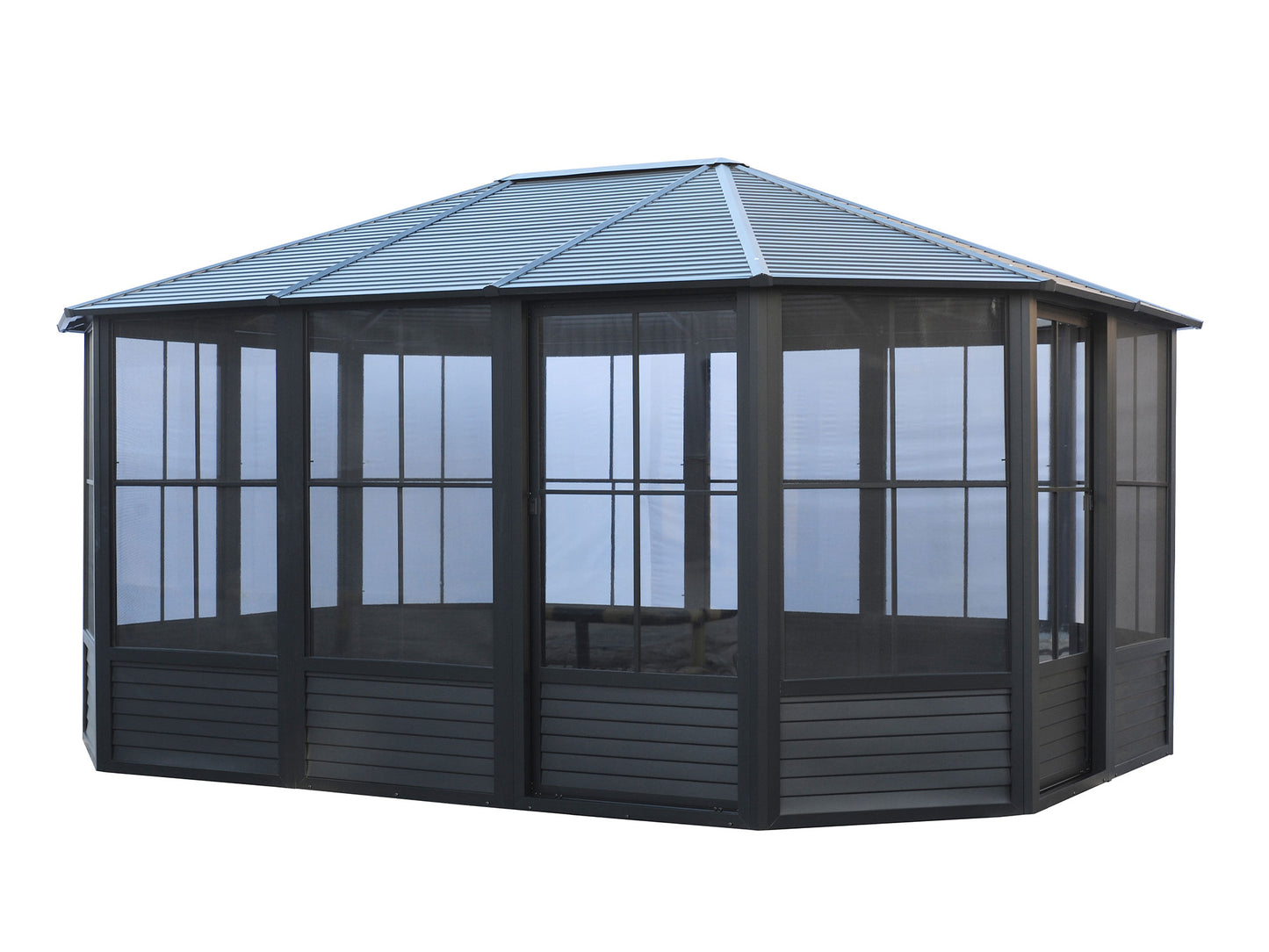 Gazebo Penguin Florence Solarium with Metal Roof 12 Ft. x 15 Ft. Black