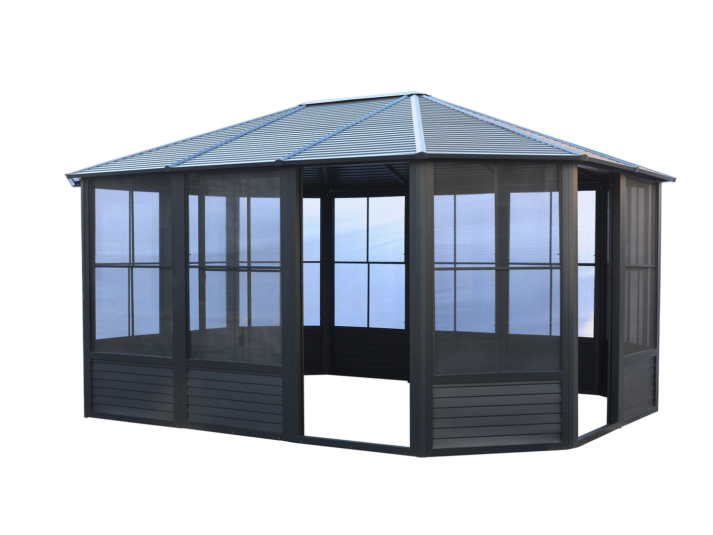 Gazebo Penguin Florence Solarium with Metal Roof 12 Ft. x 15 Ft. Black
