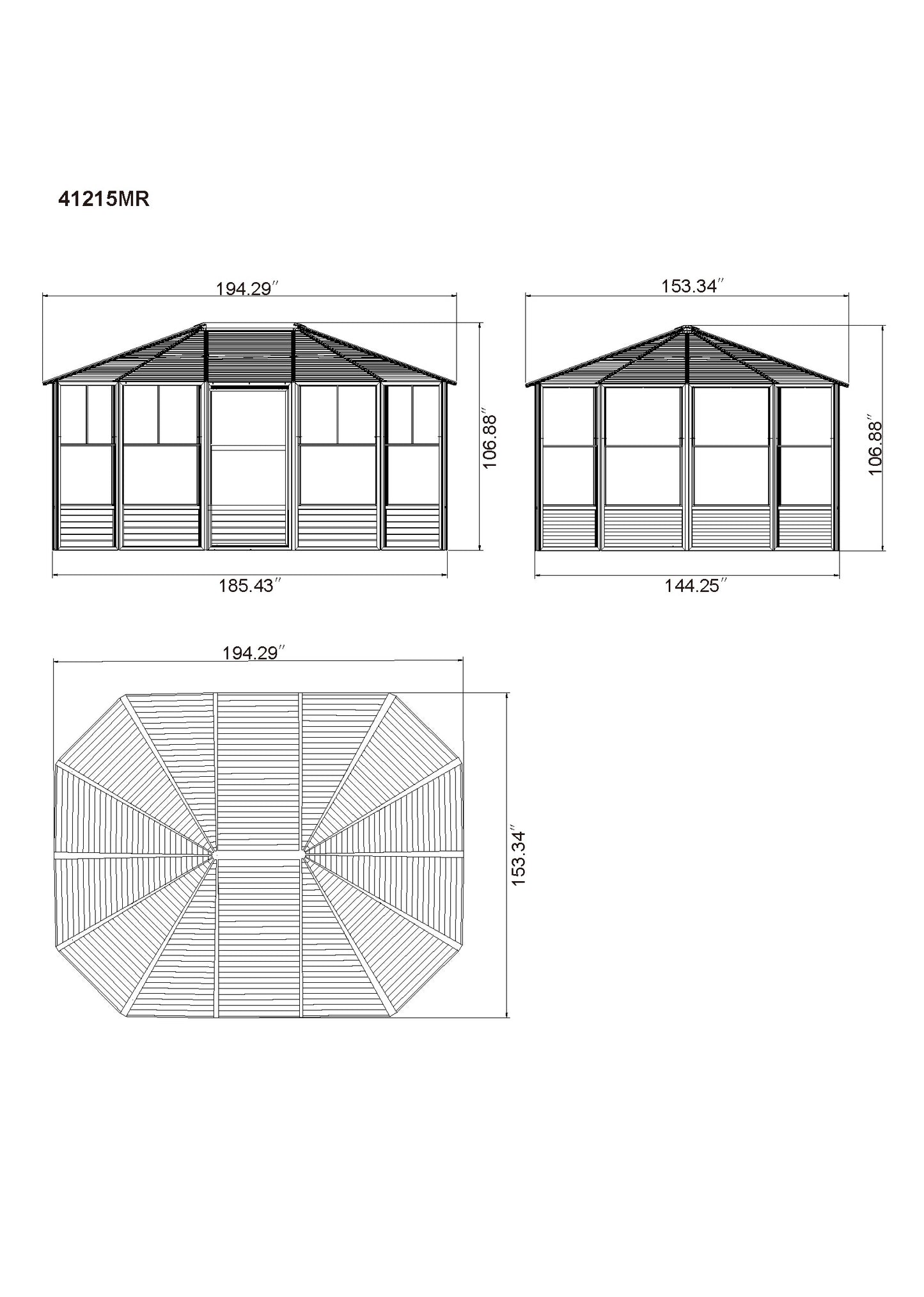 Gazebo Penguin Florence Solarium with Metal Roof 12 Ft. x 15 Ft. Black