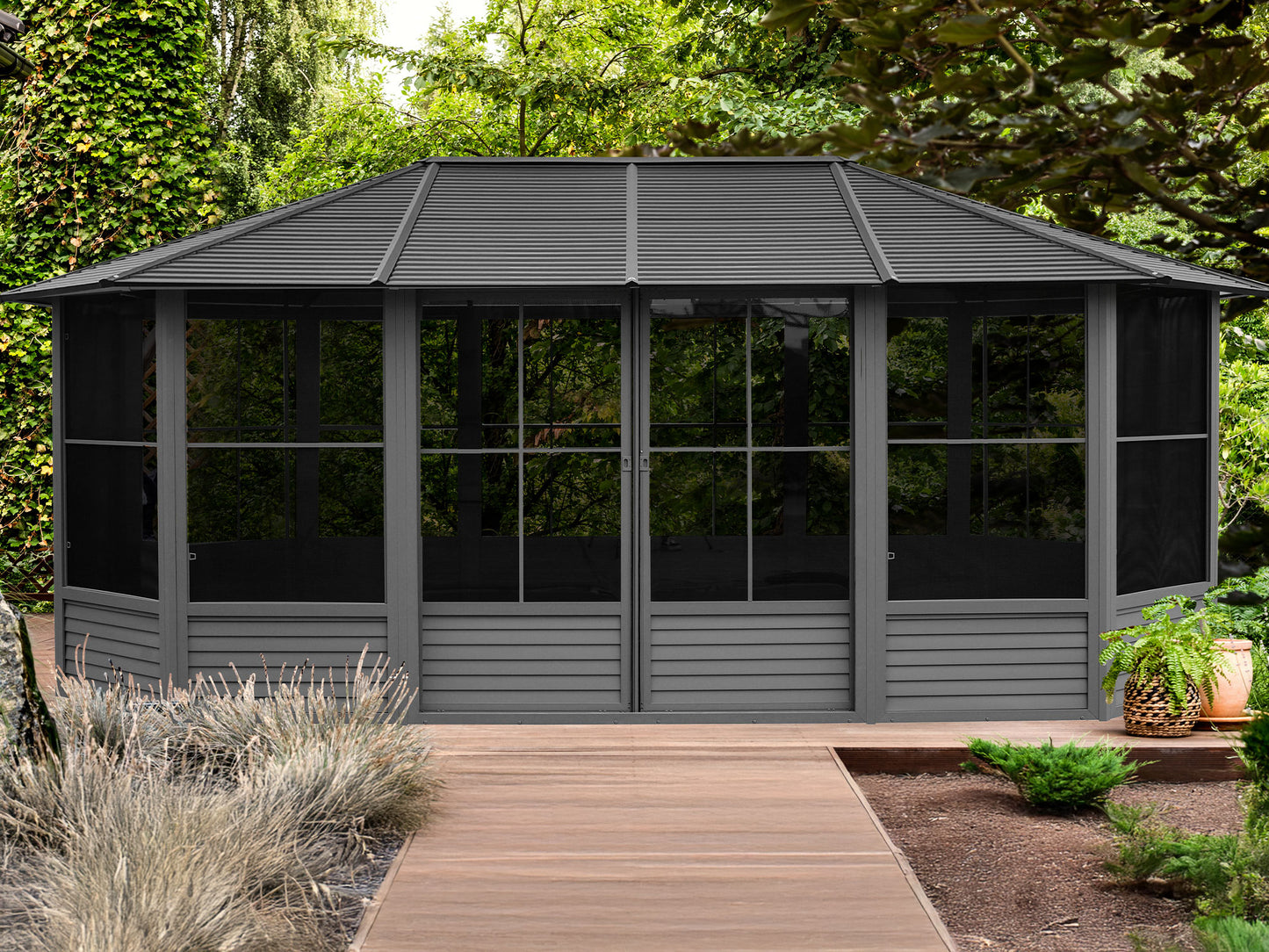 Gazebo Penguin Florence Solarium with Metal Roof 12 Ft. x 18 Ft. Black