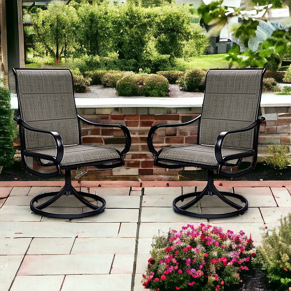 Two Gray And Black Sling Swivel Chairs
