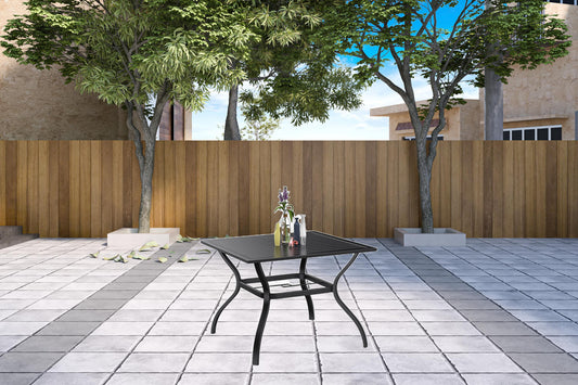 37" Black Square Metal Outdoor Dining Table With Umbrella Hole