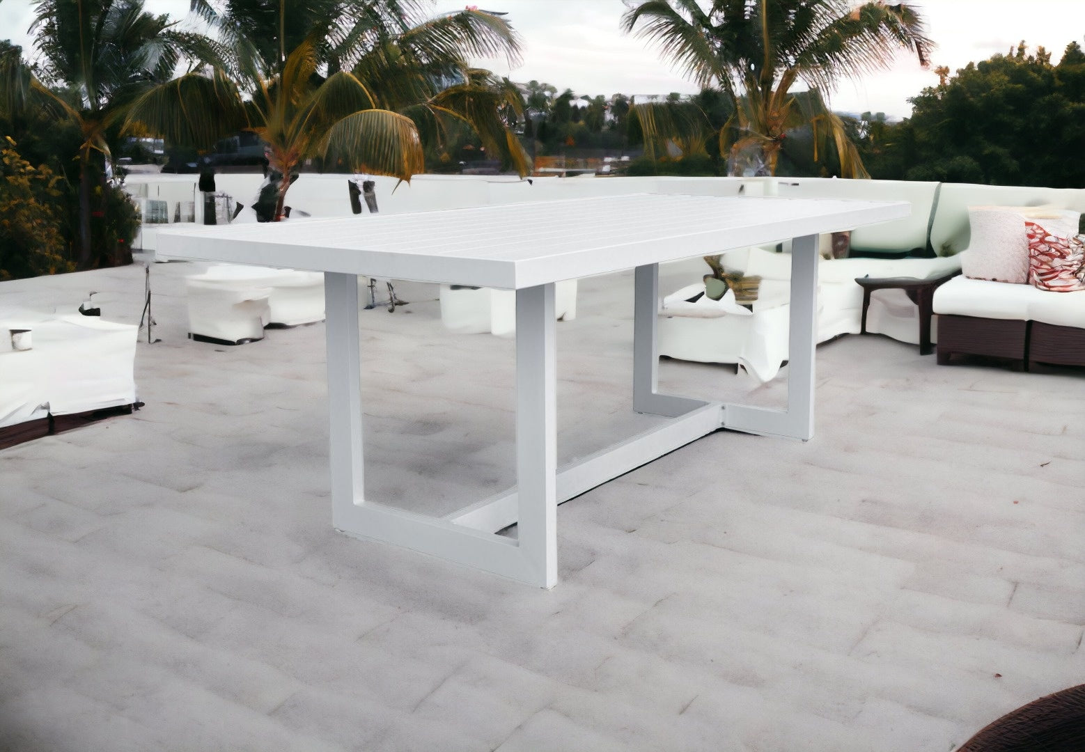 83" White Metal Outdoor Dining Table