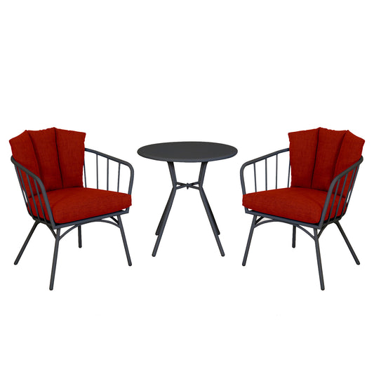 Homeroots Rimini 3pc Bistro Conversation Set With Shell-Back Cushions