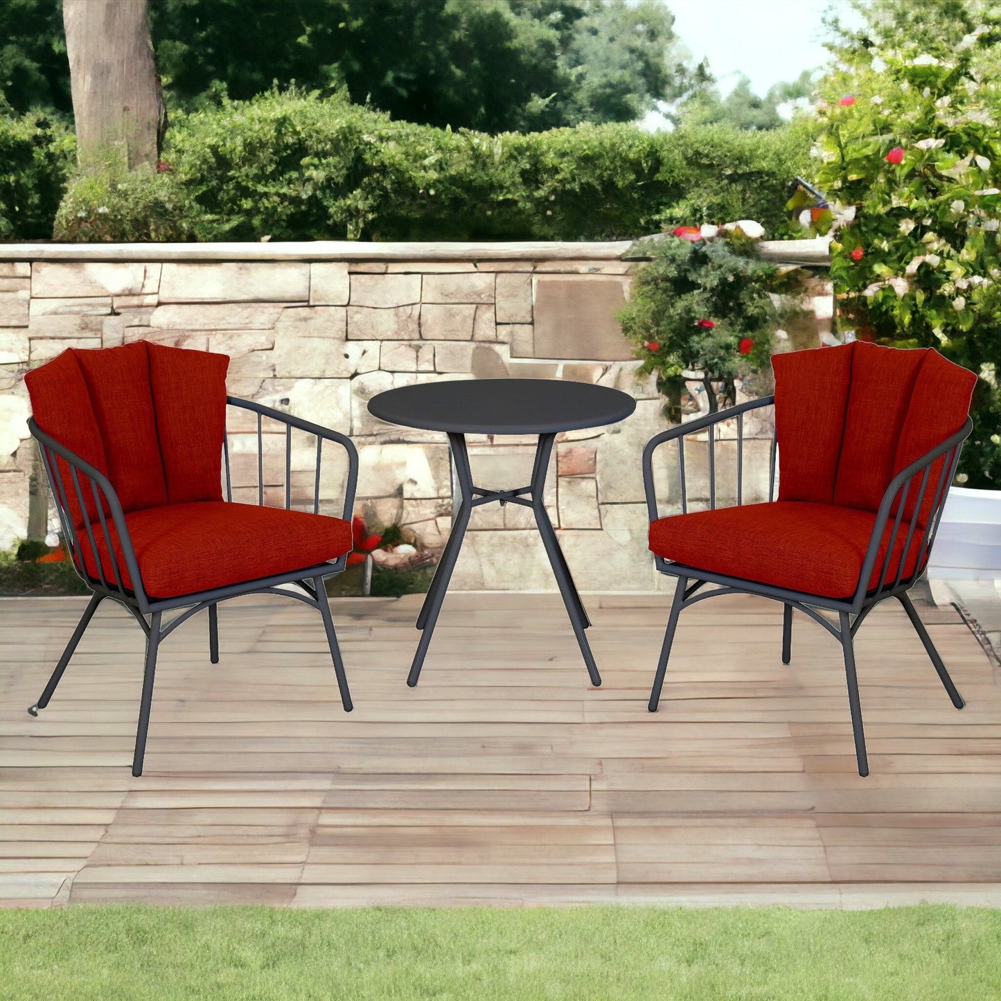 Homeroots Rimini 3pc Bistro Conversation Set With Shell-Back Cushions