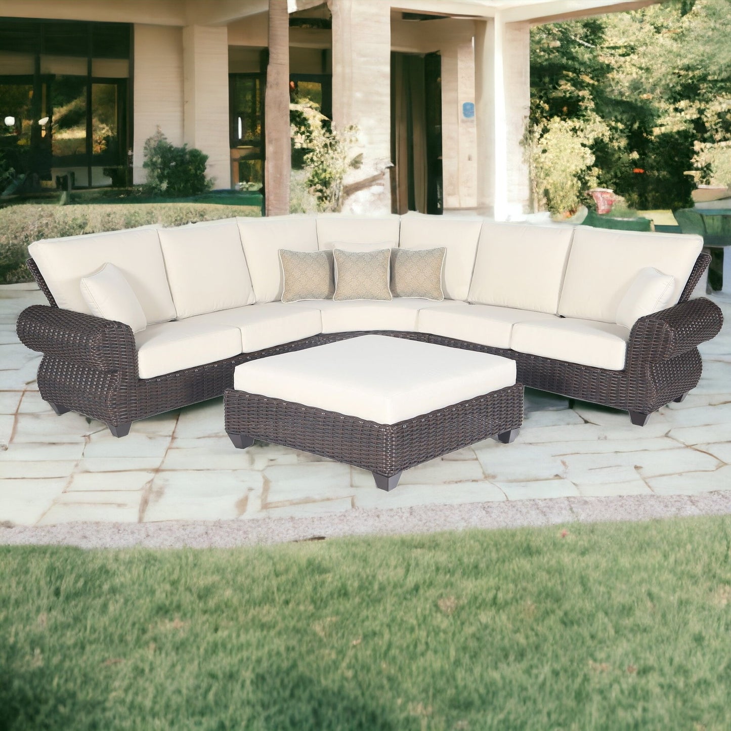 Homeroots Mill Valley Cushioned Sectional & Ottoman Set With Accent Pillows