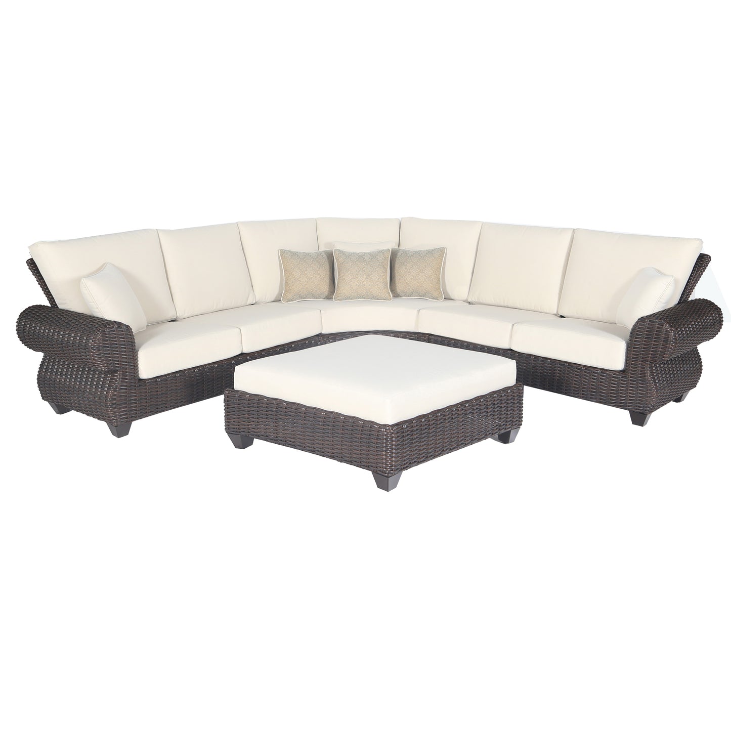 Homeroots Mill Valley Cushioned Sectional & Ottoman Set With Accent Pillows