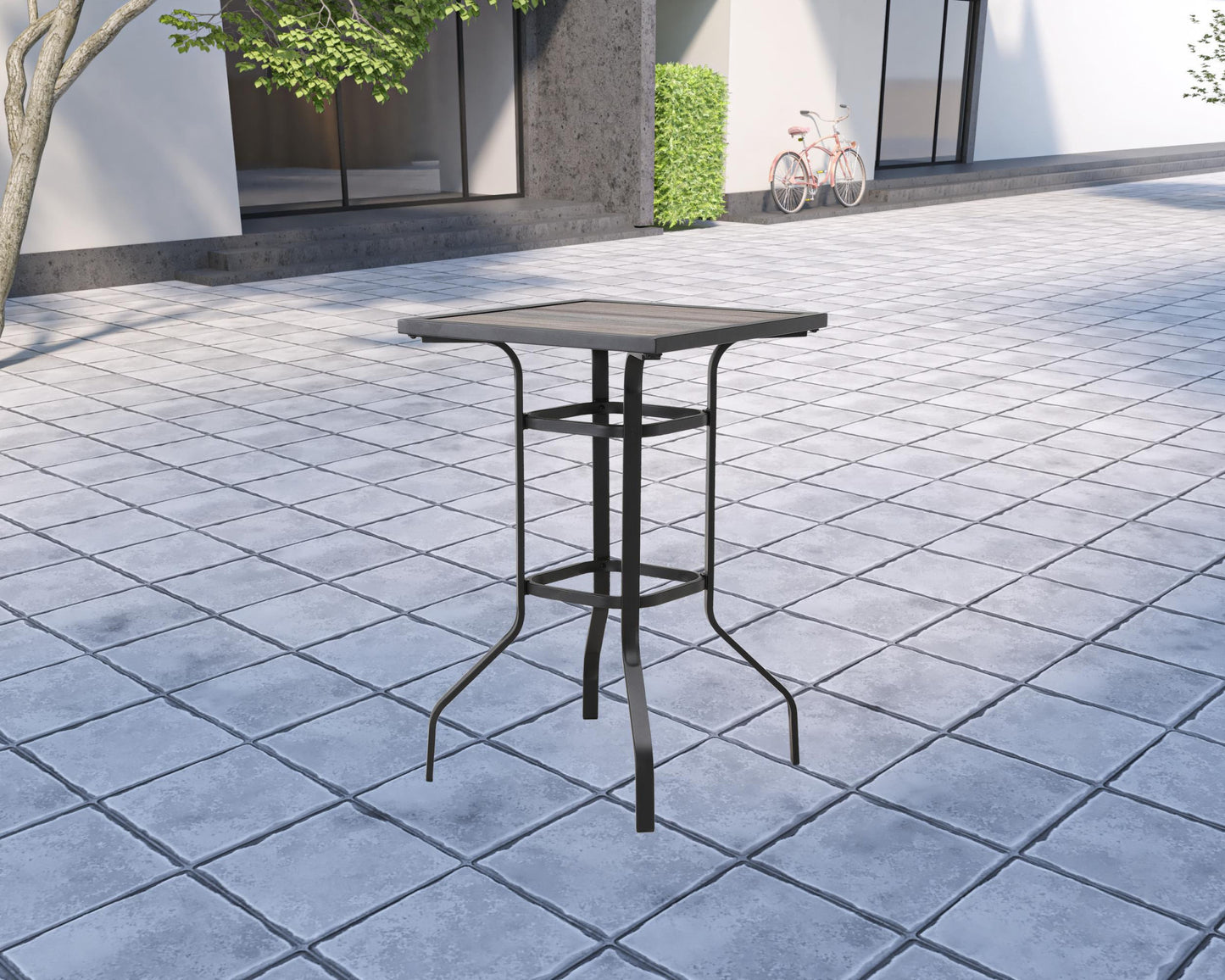 25" Brown And Black Square Metal Outdoor Bistro Table