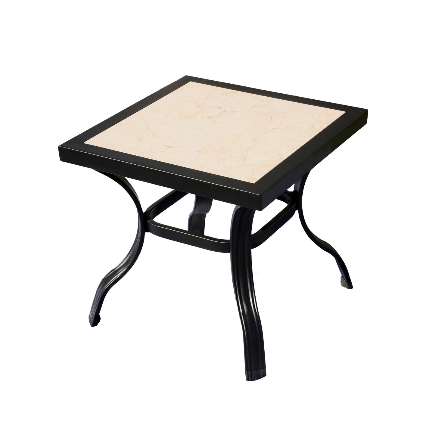 21" Beige And Ivory Square Ceramic Outdoor Side Table