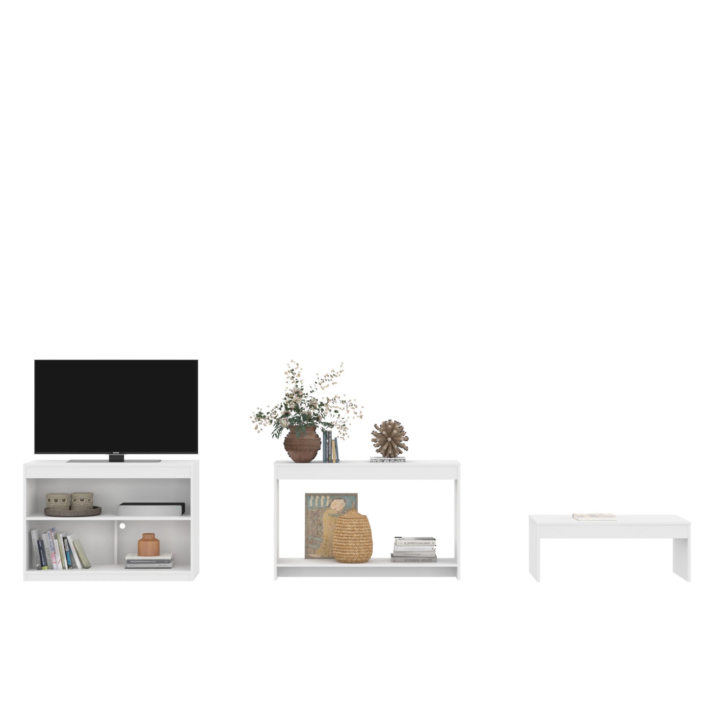 Homeroots 39" White Solid Console Table Set