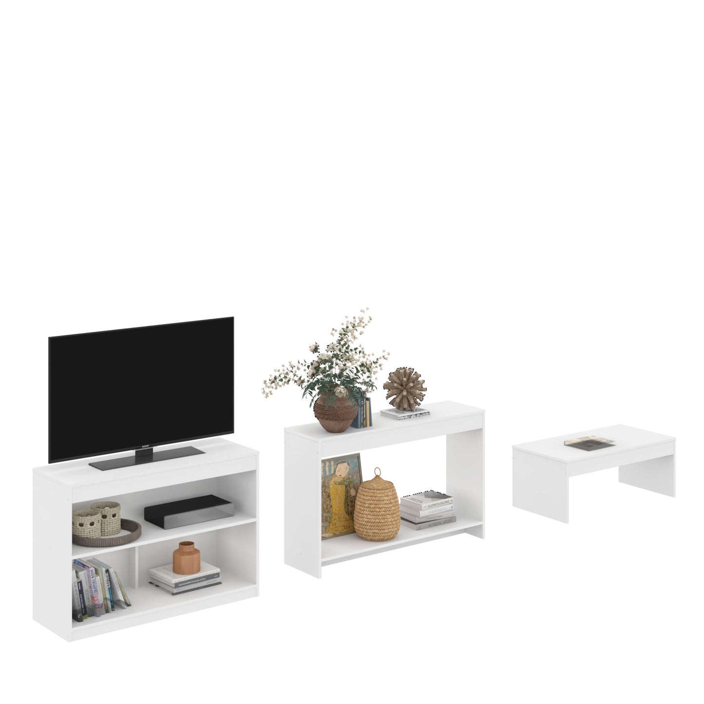 Homeroots 39" White Solid Console Table Set