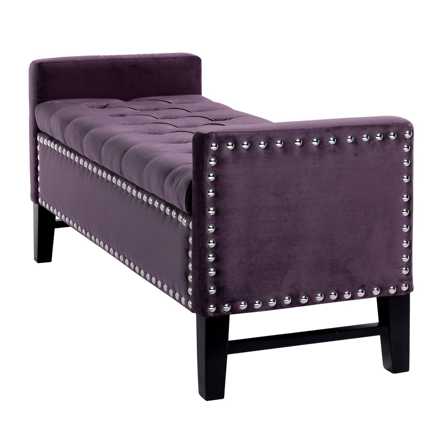 Homeroots Plum And Black Upholstered Velvet Bench With Flip Top, Shoe Storage