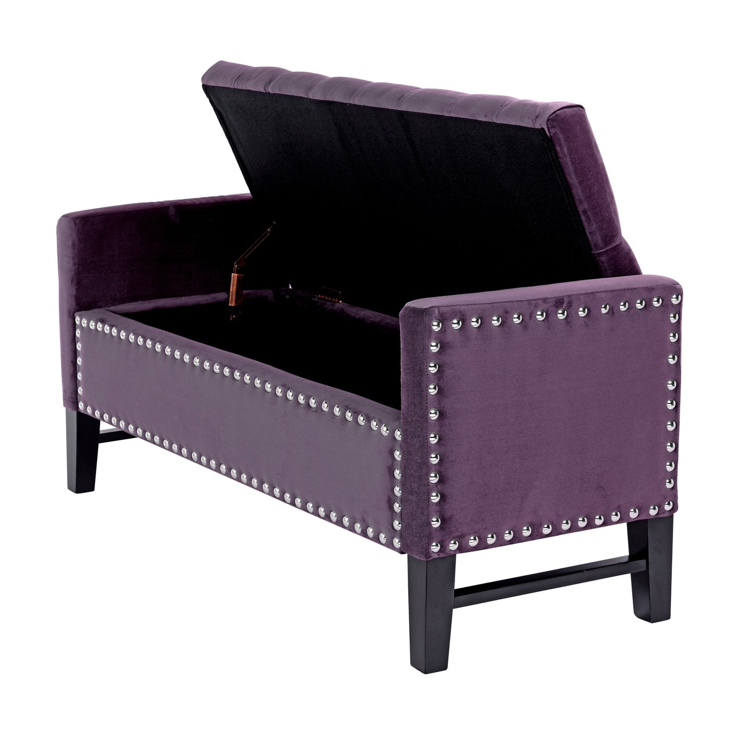 Homeroots Plum And Black Upholstered Velvet Bench With Flip Top, Shoe Storage