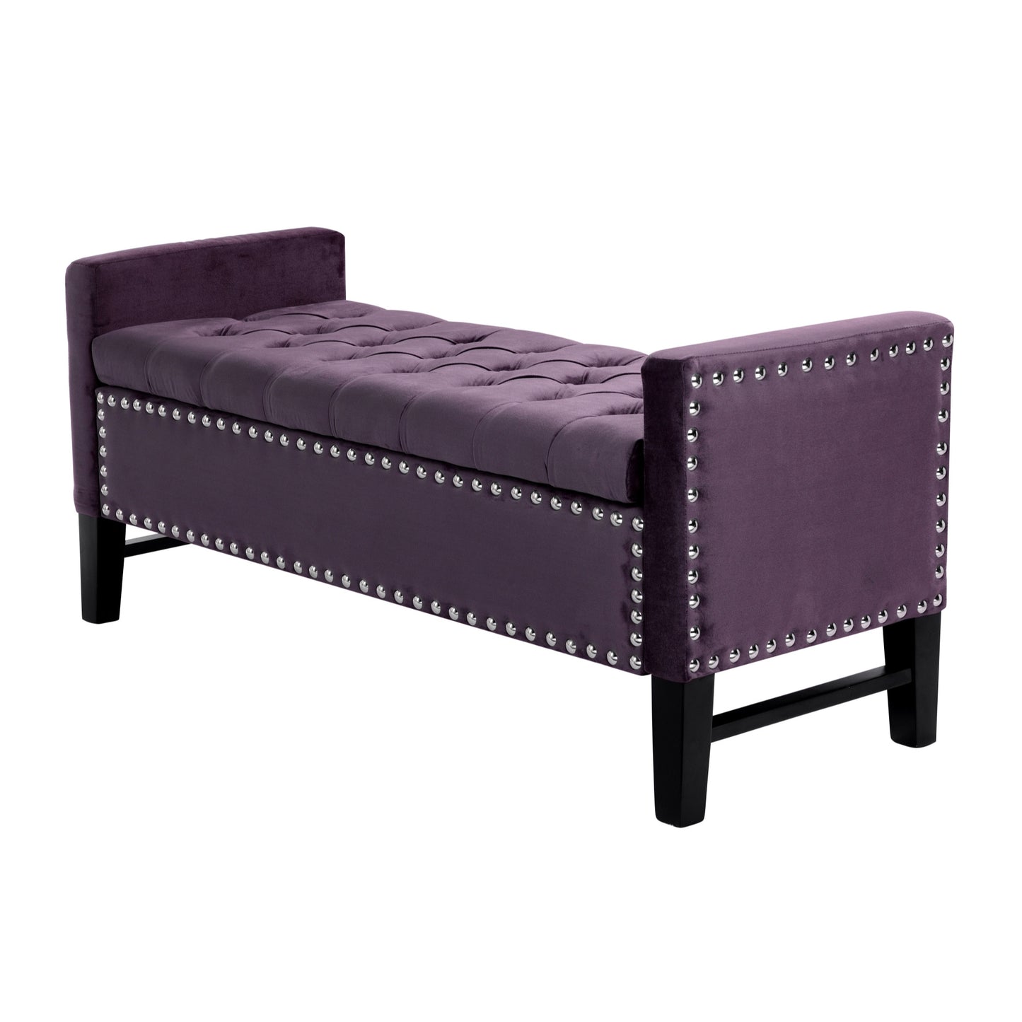 Homeroots Plum And Black Upholstered Velvet Bench With Flip Top, Shoe Storage