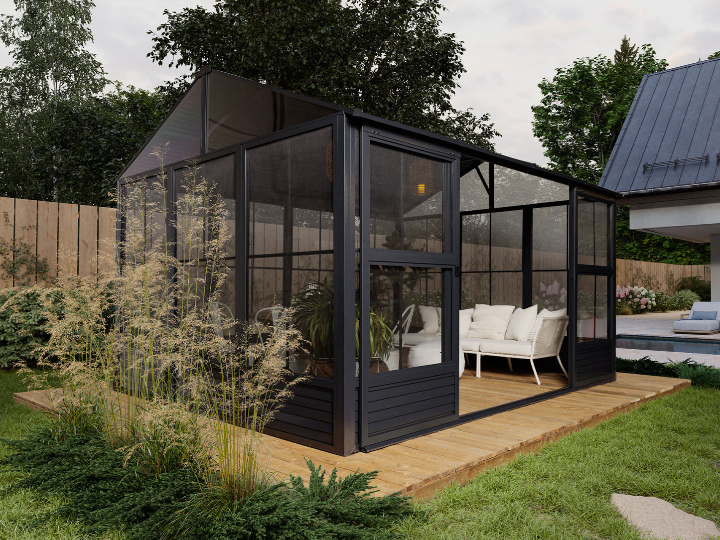 Gazebo Penguin Myrdal Solarium 11x10 Metal Roof in Black