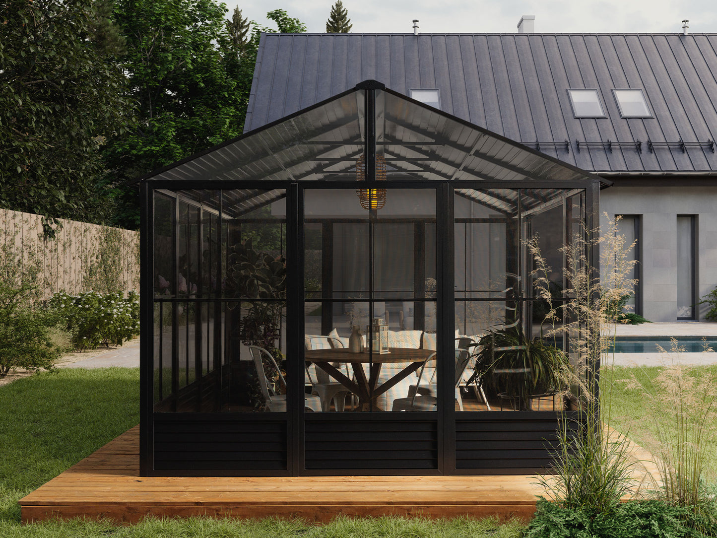 Gazebo Penguin Myrdal Solarium 11x10 Metal Roof in Black