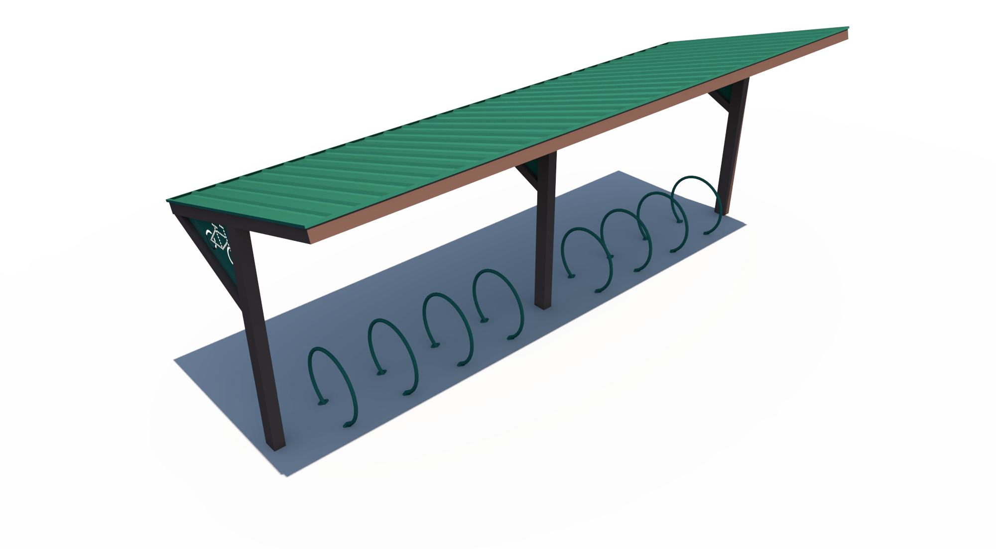 BRS-0003 All-Steel Bike Shelter — 10.5' × 30' with Integrated Bike Racks | Superior Recreational