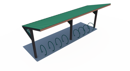 BRS-0003 All-Steel Bike Shelter — 10.5' × 30' with Integrated Bike Racks | Superior Recreational