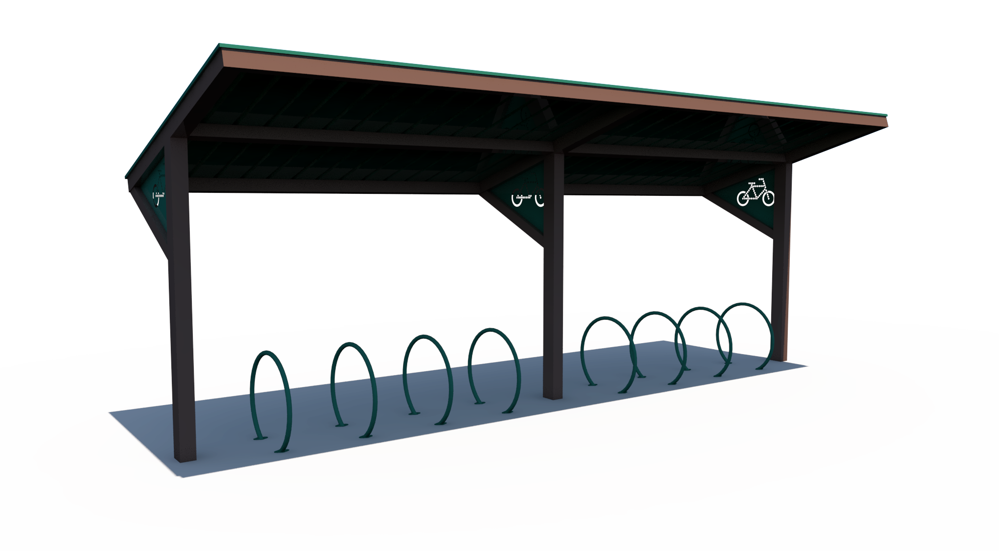 BRS-0003 All-Steel Bike Shelter — 10.5' × 30' with Integrated Bike Racks | Superior Recreational