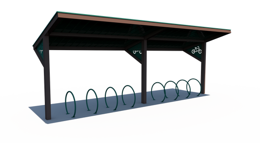 BRS-0003 All-Steel Bike Shelter — 10.5' × 30' with Integrated Bike Racks | Superior Recreational