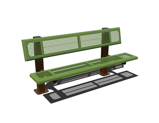 B6WBPERFD4  8' Perforated Double 4-4 Bench with Back In-Ground Mount
