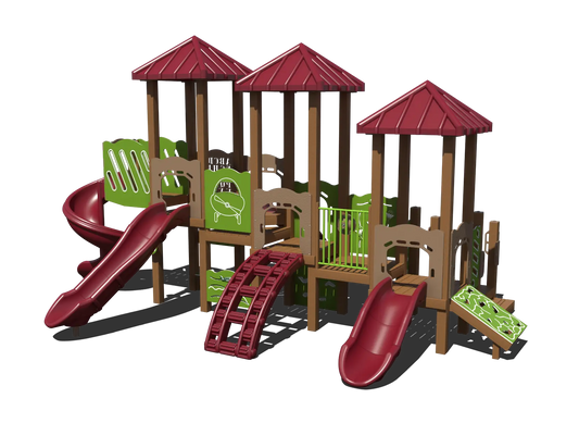 Playground Structure with Spiral Slide, Straight Slide, and Climbing Wall | Outdoor Play Structure for Ages 5 to 12 | GFP-30082-1