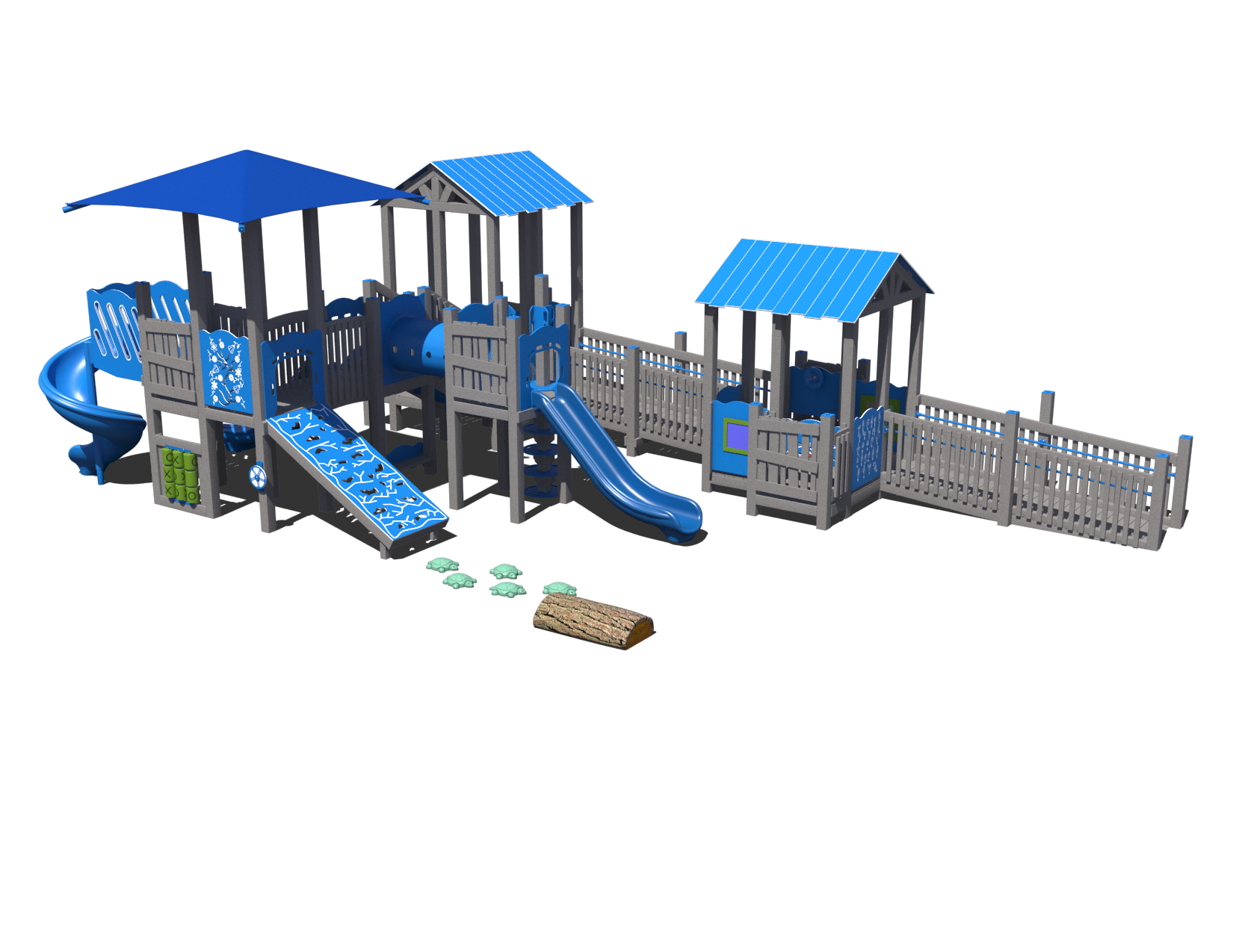 Playground Structure with Spiral Slide, Straight Slide, and Shaded Pavilion | Outdoor Play Structure for Ages 2 to 12 | GFP-30199