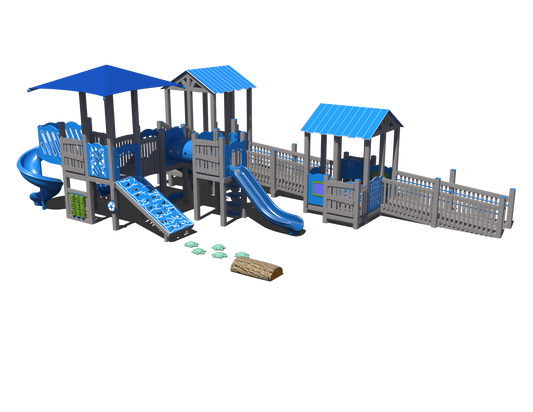 Playground Structure with Spiral Slide, Straight Slide, and Shaded Pavilion | Outdoor Play Structure for Ages 2 to 12 | GFP-30199