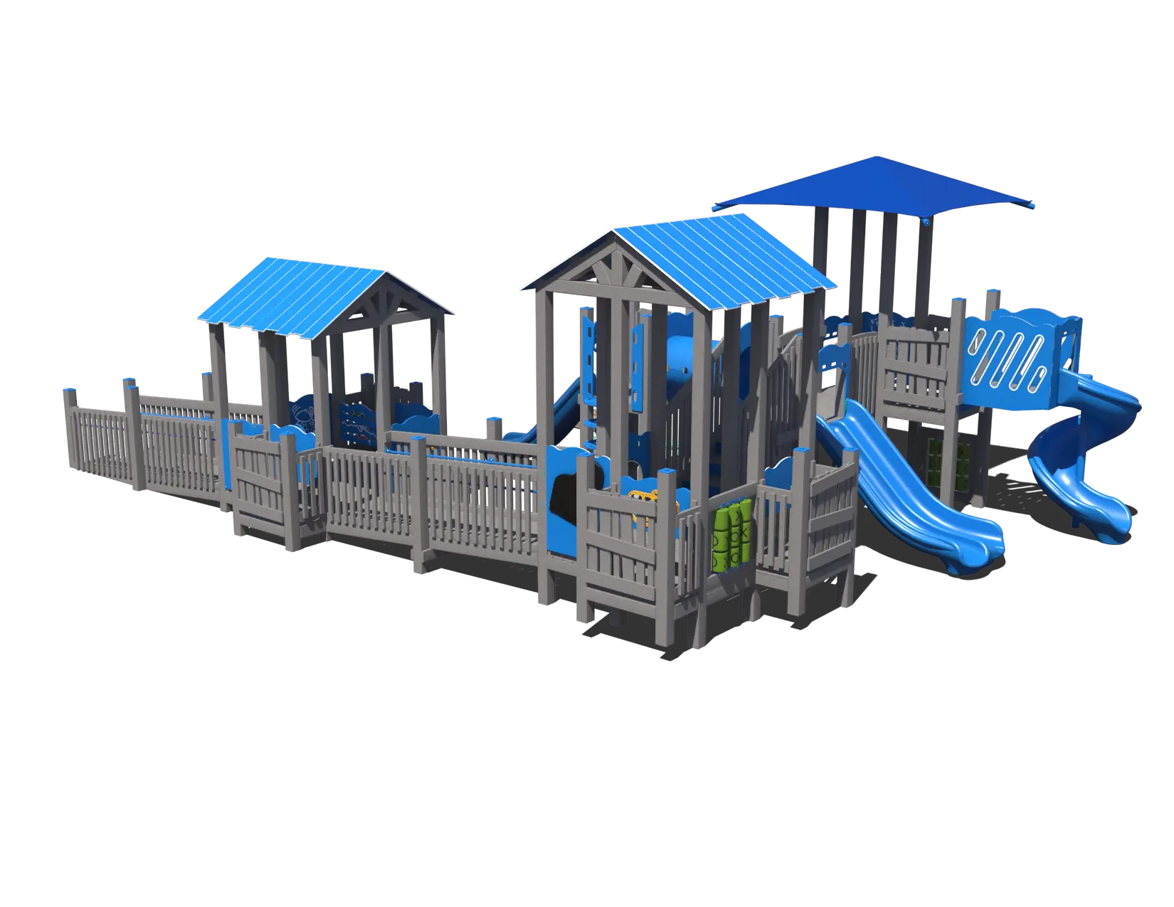 Playground Structure with Spiral Slide, Straight Slide, and Shaded Pavilion | Outdoor Play Structure for Ages 2 to 12 | GFP-30199
