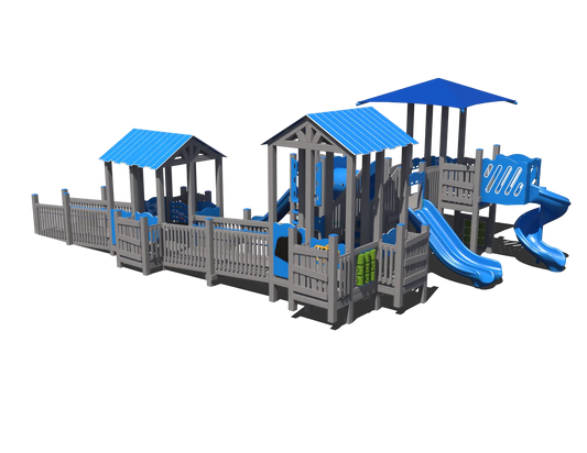 Playground Structure with Spiral Slide, Straight Slide, and Shaded Pavilion | Outdoor Play Structure for Ages 2 to 12 | GFP-30199