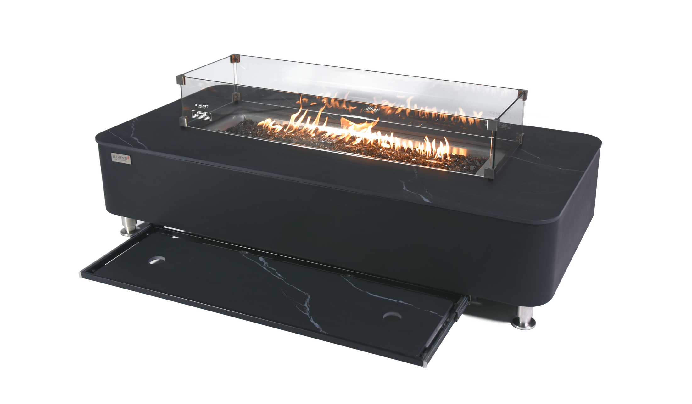 Valencia 62” Marble Porcelain Top Fire Table - Bulgaria Black